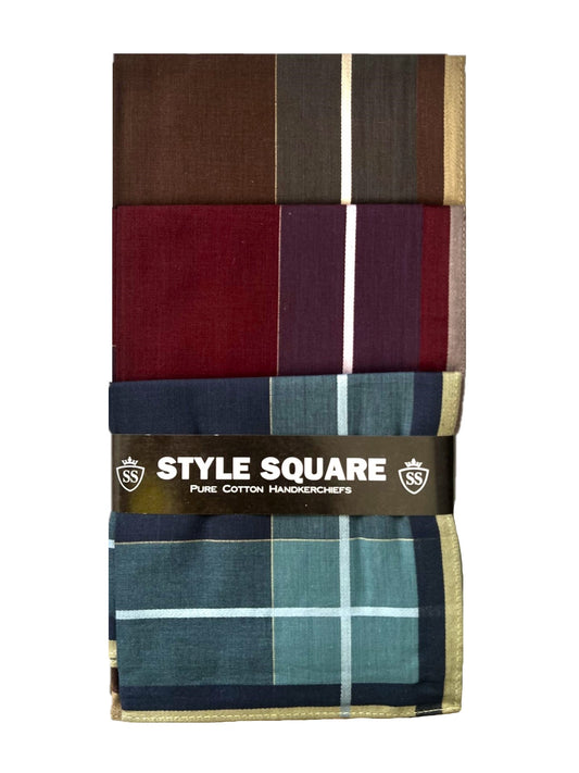 Style Square 100% Cotton Handkerchiefs – Bold Checks Maroon & Teal Pack Of 6 (43 x 43 cm)