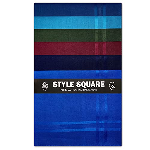 Style Square 100% Cotton Handkerchiefs – Classic Blue & Dark Tones Set Pack Of 6 (43 x 43 cm)