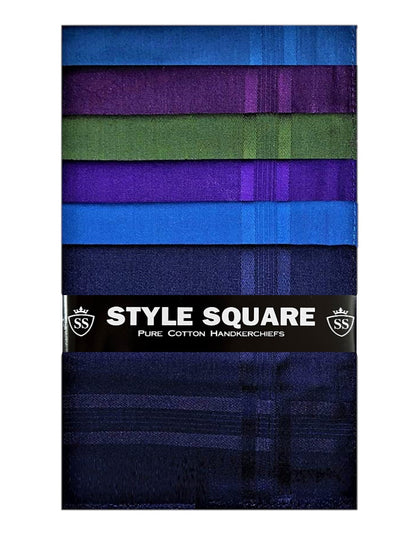 Style Square 100% Cotton Handkerchiefs – Deep Shades & Royal Mix Set Pack Of 6 (43 x 43 cm)