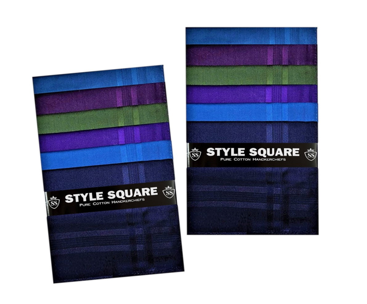 Style Square 100% Cotton Handkerchiefs – Deep Shades & Royal Mix Set Pack Of 6 (43 x 43 cm)