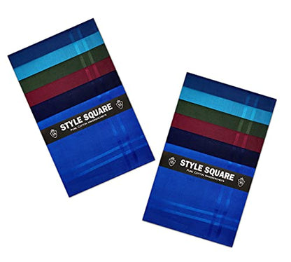 Style Square 100% Cotton Handkerchiefs – Classic Blue & Dark Tones Set Pack Of 6 (43 x 43 cm)