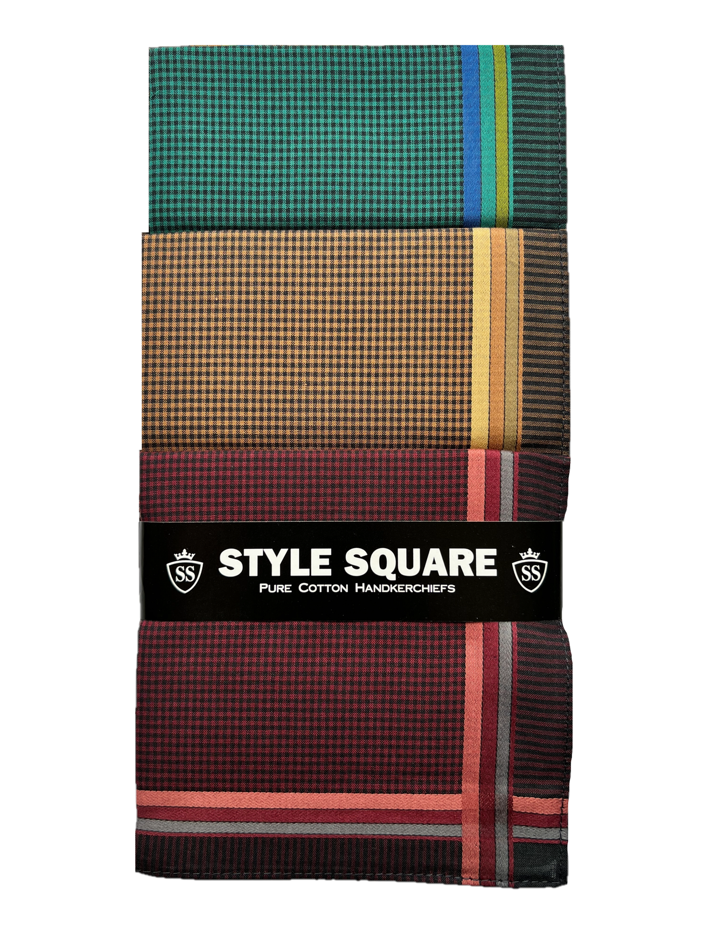 Style Square 100% Cotton Handkerchiefs – Classic Checkered Dark Tones Pack Of 6 (43 x 43 cm)