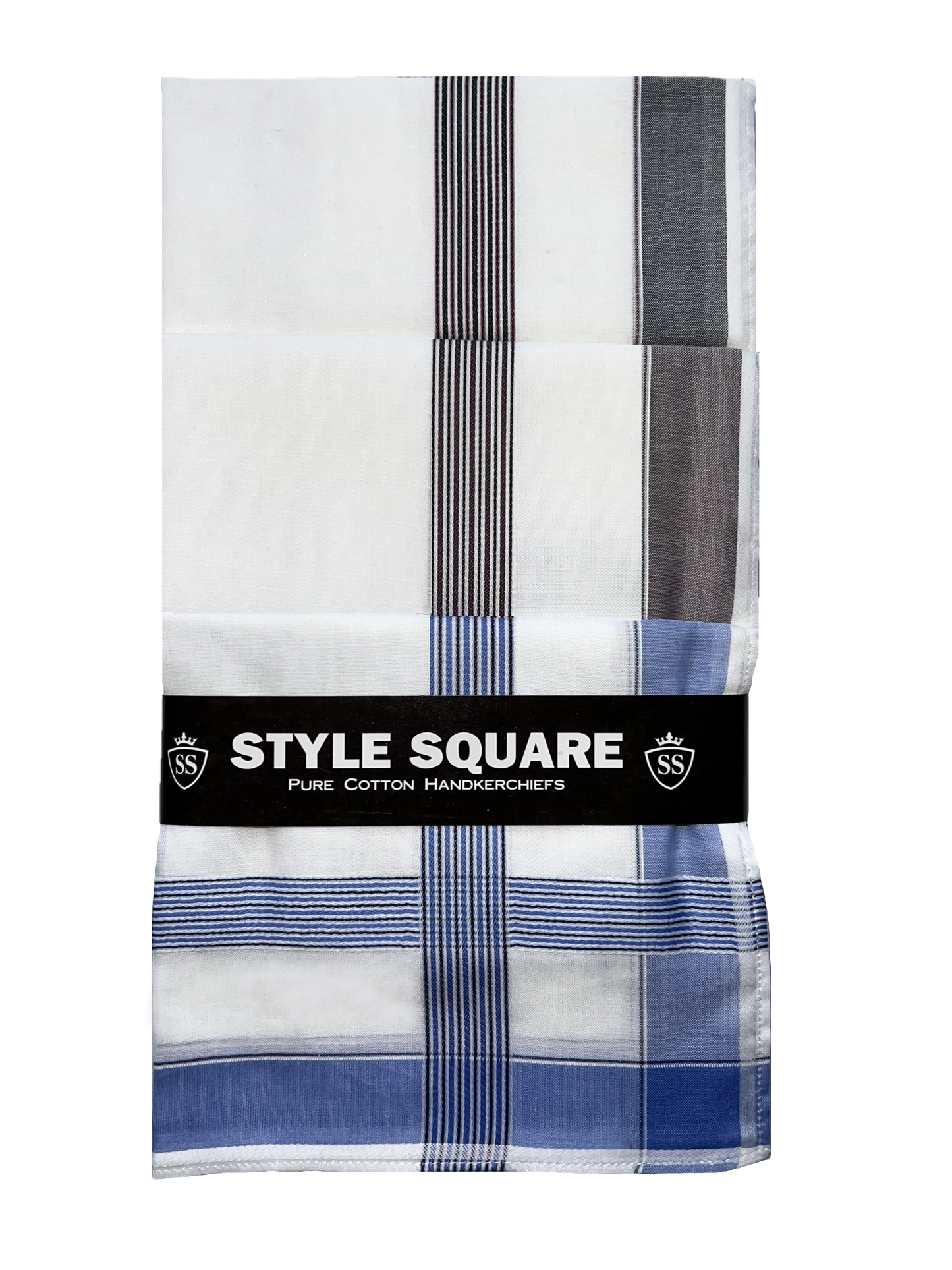 Style Square 100% Cotton Handkerchiefs – White Base with Striped Borders Pack Of 6 (43 x 43 cm)
