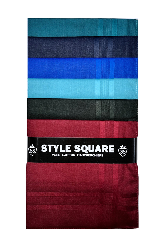 Style Square 100% Cotton Handkerchiefs – Premium Maroon & Blue Mix Pack Of 6 (43 x 43 cm)