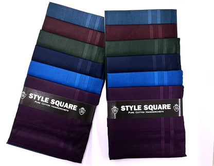 Style Square 100% Cotton Handkerchiefs – Elegant Mixed Colors Set Pack Of 6 (43 x 43 cm)