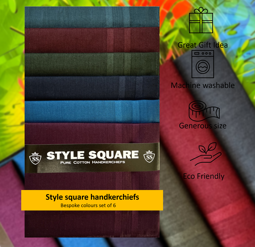 Style Square 100% Cotton Handkerchiefs – Elegant Mixed Colors Set Pack Of 6 (43 x 43 cm)