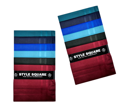 Style Square 100% Cotton Handkerchiefs – Premium Maroon & Blue Mix Pack Of 6 (43 x 43 cm)