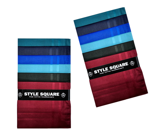 Style Square 100% Cotton Handkerchiefs – Premium Maroon & Blue Mix Pack Of 6 (43 x 43 cm)