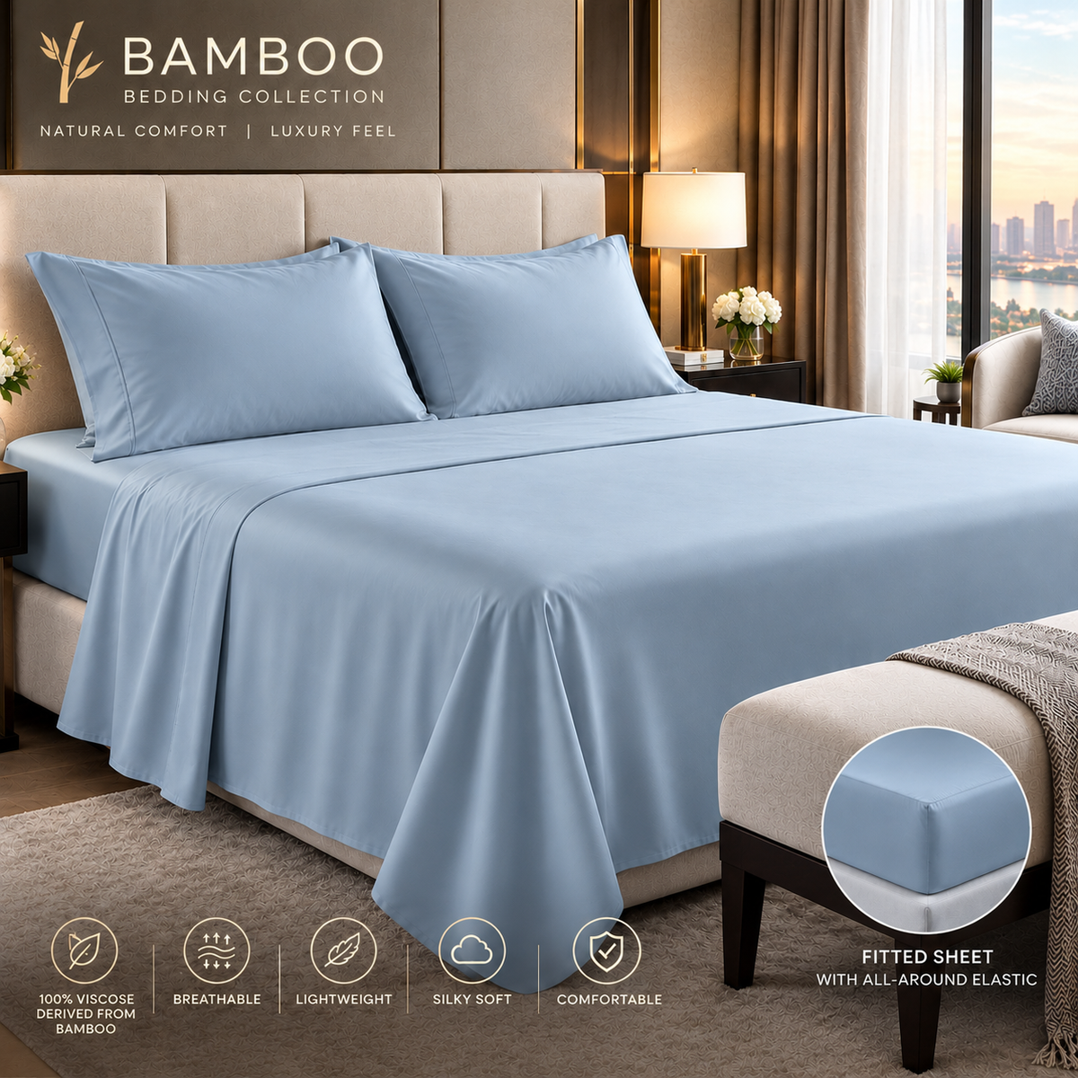 BAMBOO 300TC Flate Sheet + Pillowcase